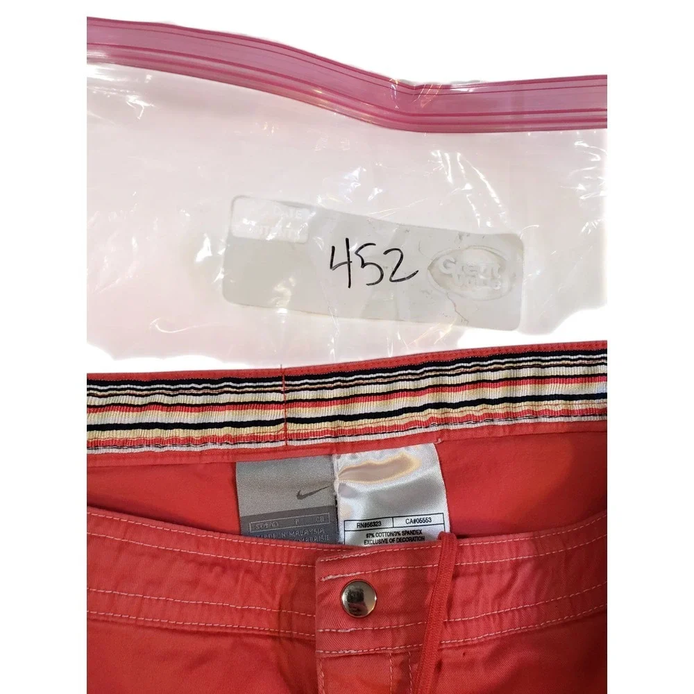 Nike Womens Trouser Pants‎ S Red Drawstring Waist Flat Front Mid Rise Pockets
